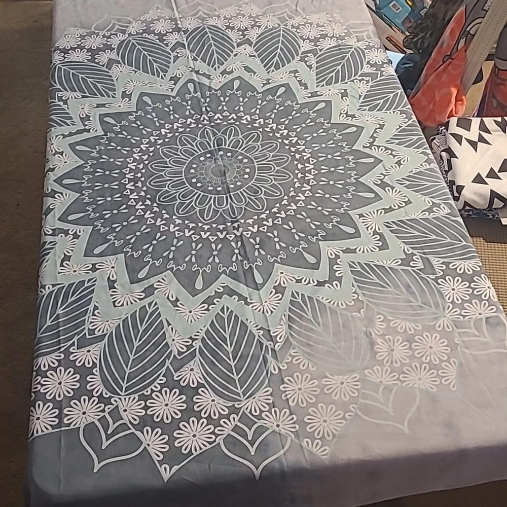 Beautiful blue teal mandala Indie Bohemian decorative tapestry cloth table cover